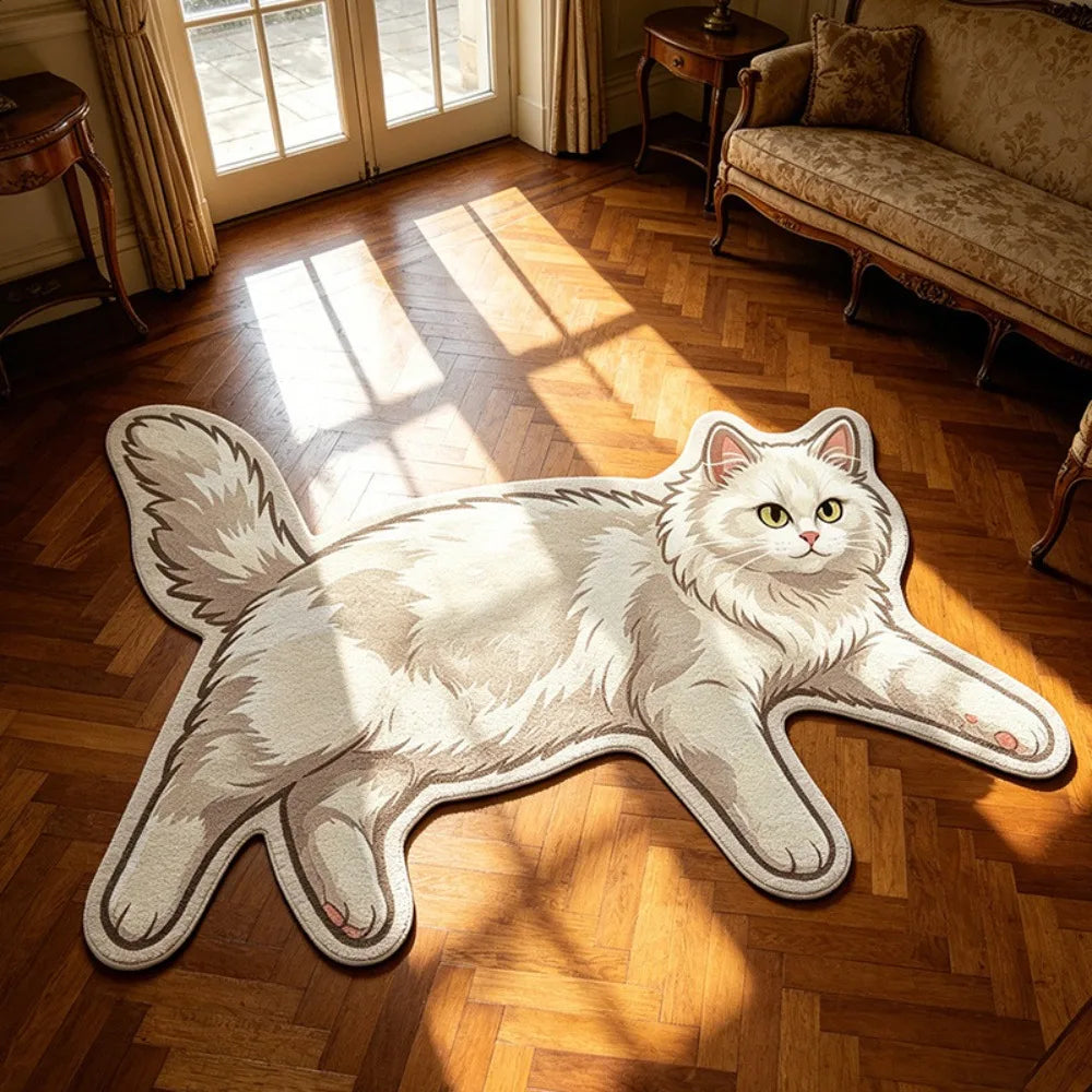 Cute Cat Shaped Floor Mat 40×60cm, Soft Crystal Velvet Polyester Rug with Absorbent Non-Slip Backing, Cartoon Cat Carpet for Bathroom, Bedroom, Entryway & Home Decor