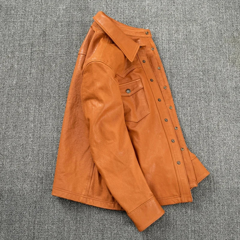 Men's Genuine Sheepskin Leather Jacket – Slim-Fit Motorcycle & Casual Coat