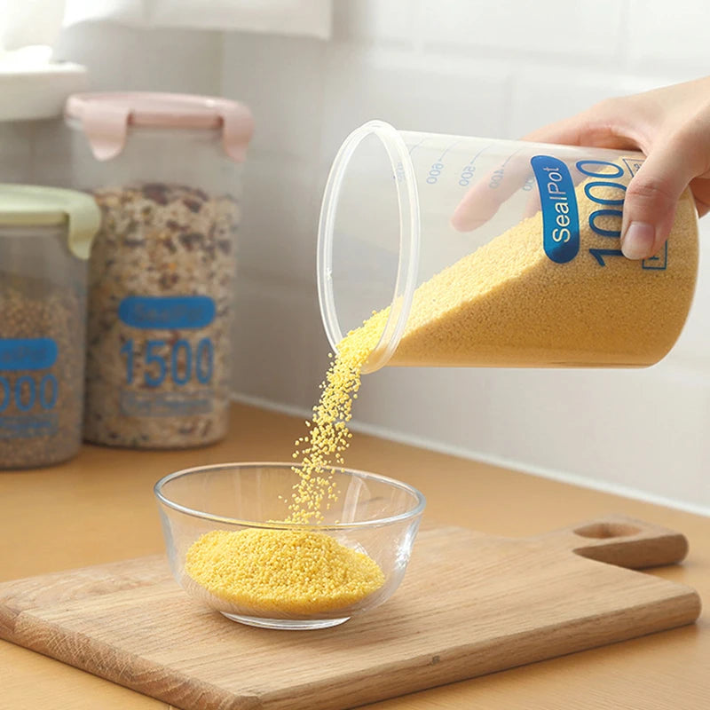 Kitchen Food Storage Canisters With Scale Multigrain Organizer Sealed Jar Plastic Moisture-Proof Can Air-Tight Storage Tank Set