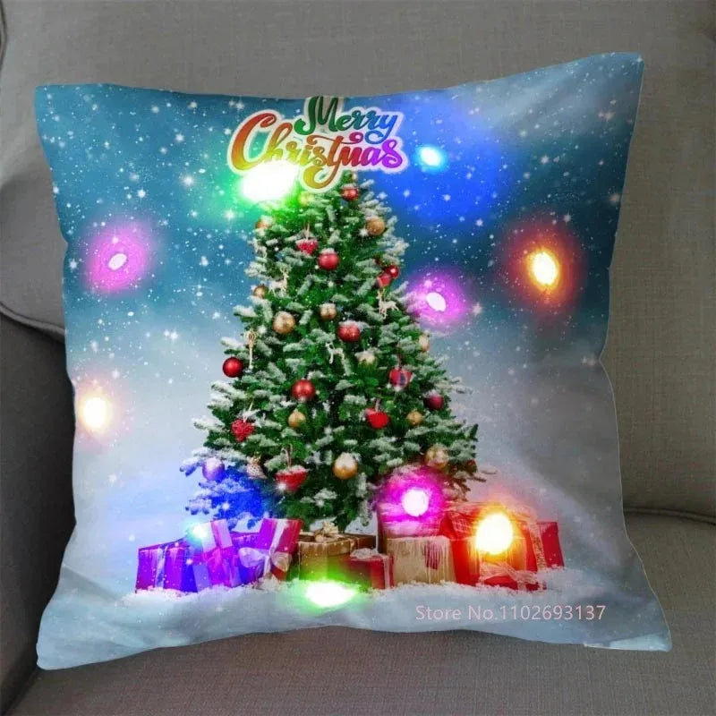 Christmas LED Pillow Cover 45×45cm, Festive Light-Up Polyester Cushion Case with One-Sided Print, Xmas Throw Pillowcase for Bedroom, Sofa & Party Decor