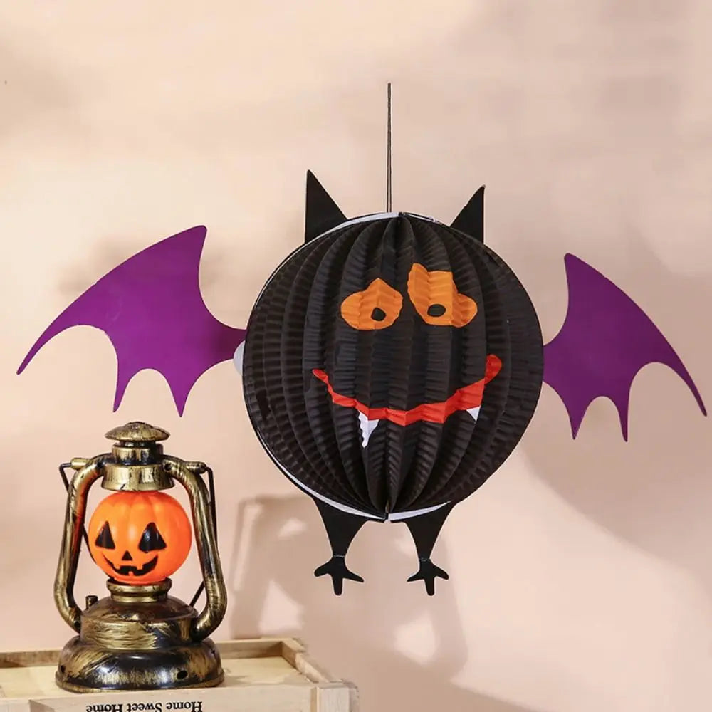 Creative Bat Halloween Party Prop Ghost Spider Halloween Paper Pendant Witch Hat Foldable Pumpkin Lantern Outdoor