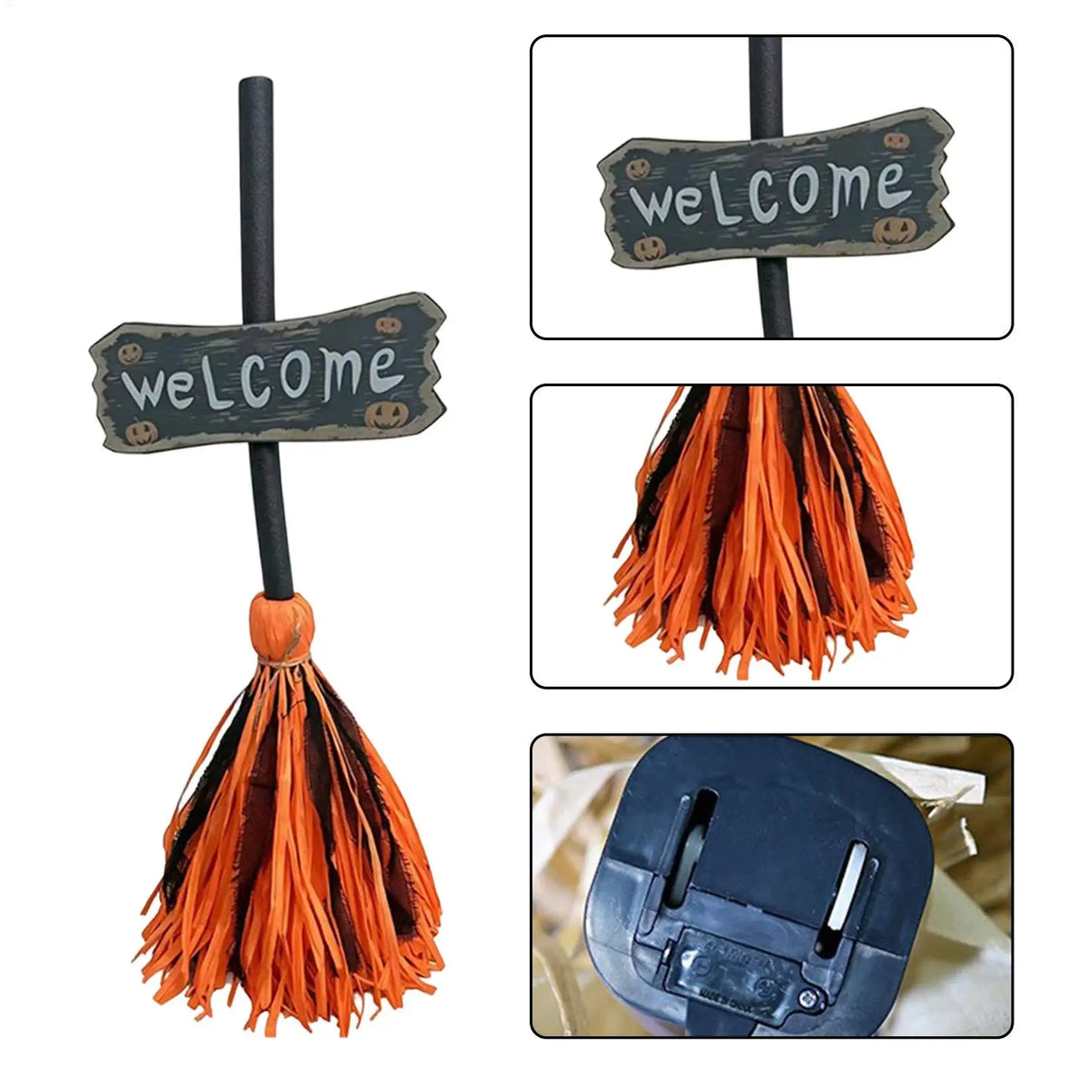 Animated Witch Broom Halloween Decor Motion Sensor Light Up Floating Moving Prop Spooky Dancing Decoration for Haunted House