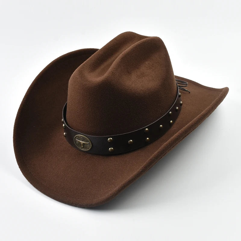 Men Women Vintage Big-edge Western Cowboy Hat  Gentleman Cowgirl Jazz