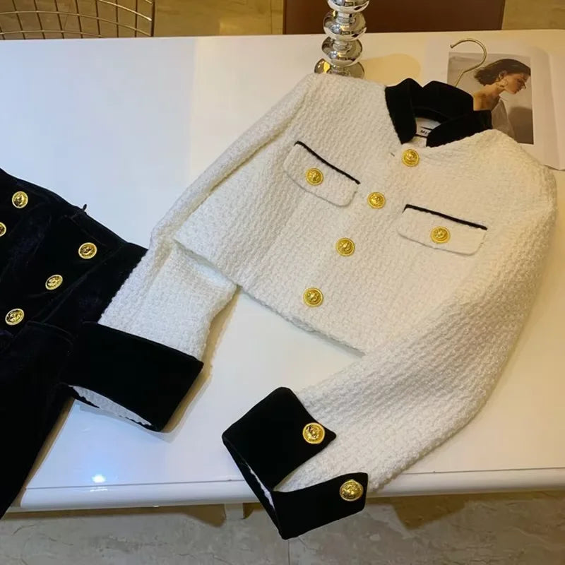 Women's Tweed Crop Jacket | Elegant O-Neck Short Office Coat