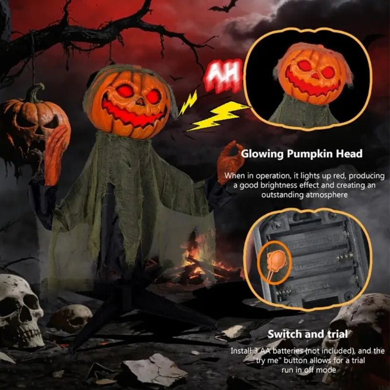 Interactive Halloween Pumpkin Specter Props Pumpkin Specter Lawn Stake Ornament With Activated Swing LED Y5GB