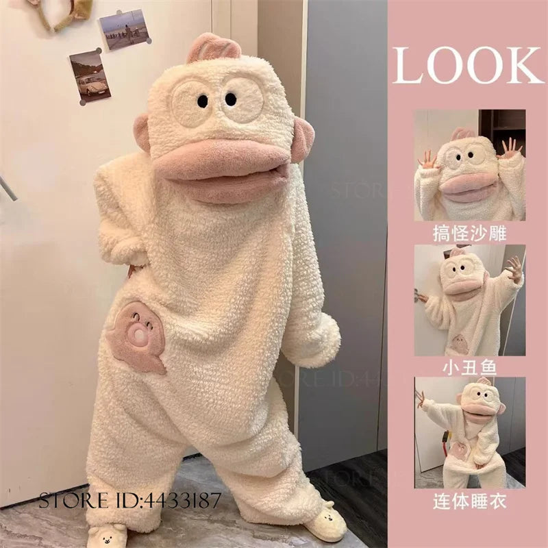 Thicken Flannel Cartoon Pajama Kigurumi Winter New Sleepwear Jumpsuit Halloween Funny Home Clothes Loungewear Cosplay Costume