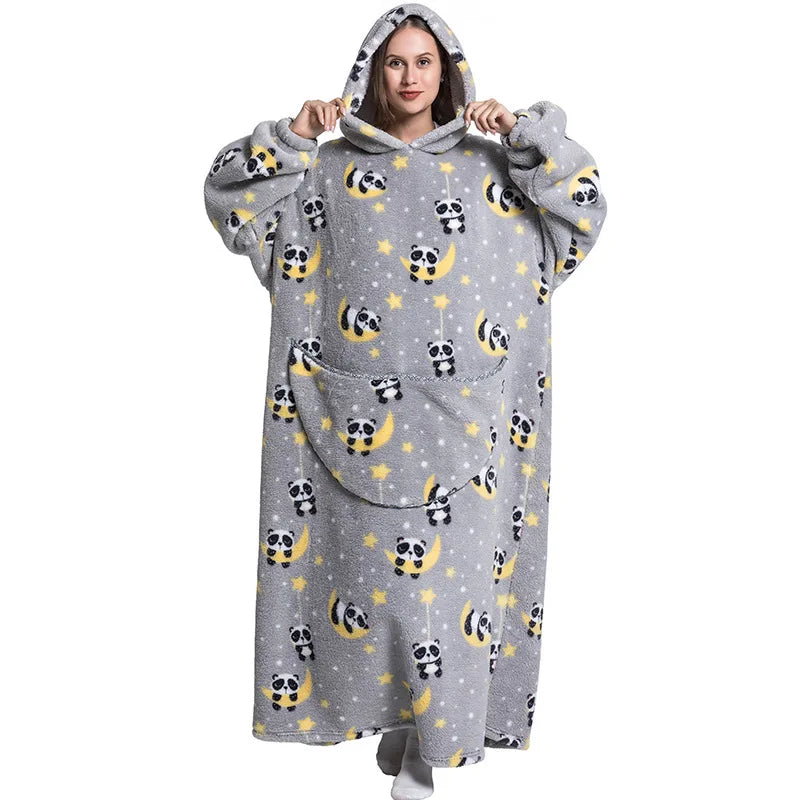 Women's Plush Blanket,Men's Warm And Thick Hooded Adult Cosplay Cute Cartoon Tv Blanket Bodysuit Extra Long Home Wear Pajamas