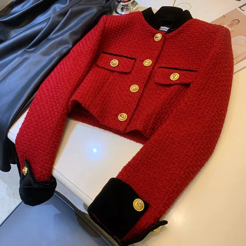 Women's Tweed Crop Jacket | Elegant O-Neck Short Office Coat