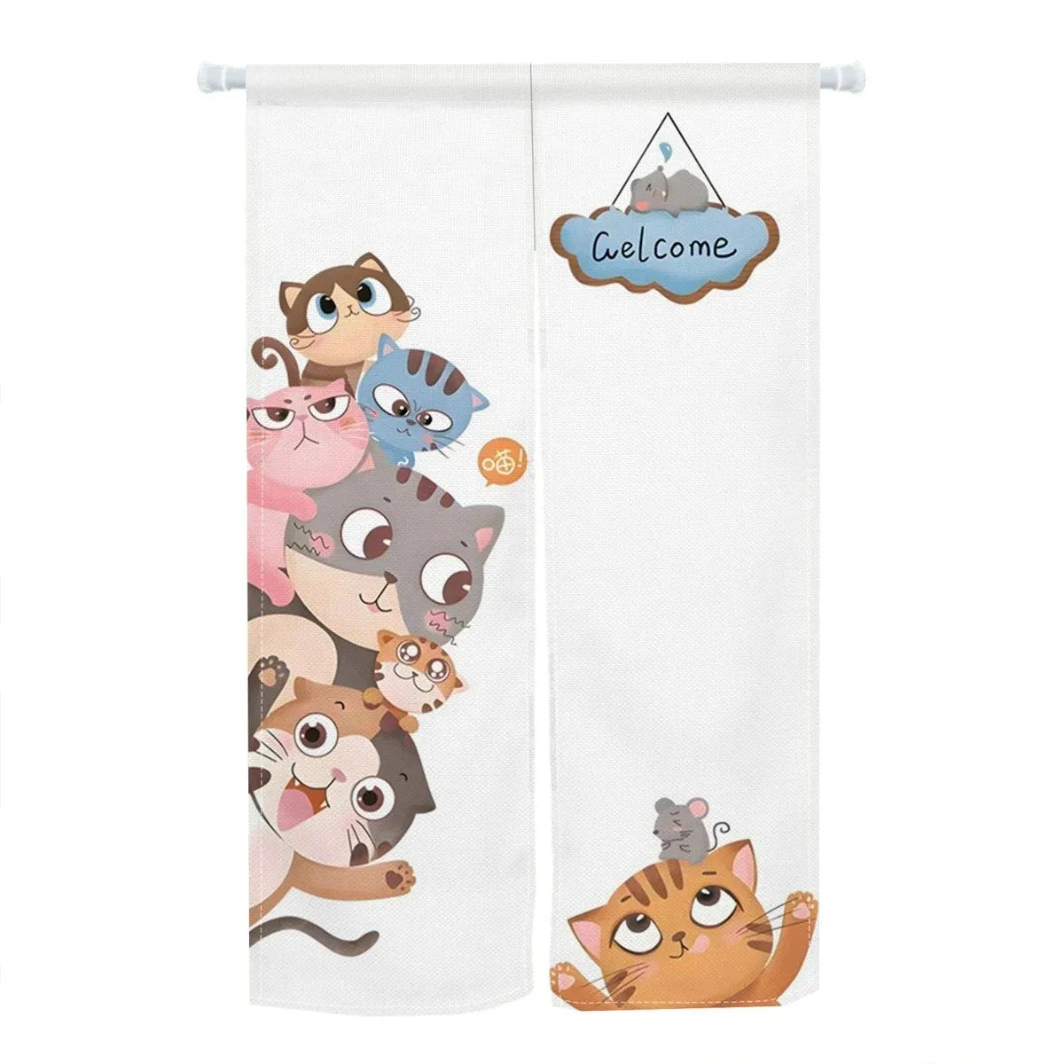 Cute Cat Door Curtain, Cartoon Printed Short Door Curtain for Kitchen & Dining Room, 1-Panel Polyester Room Divider for Home, Cafe & Office Decor
