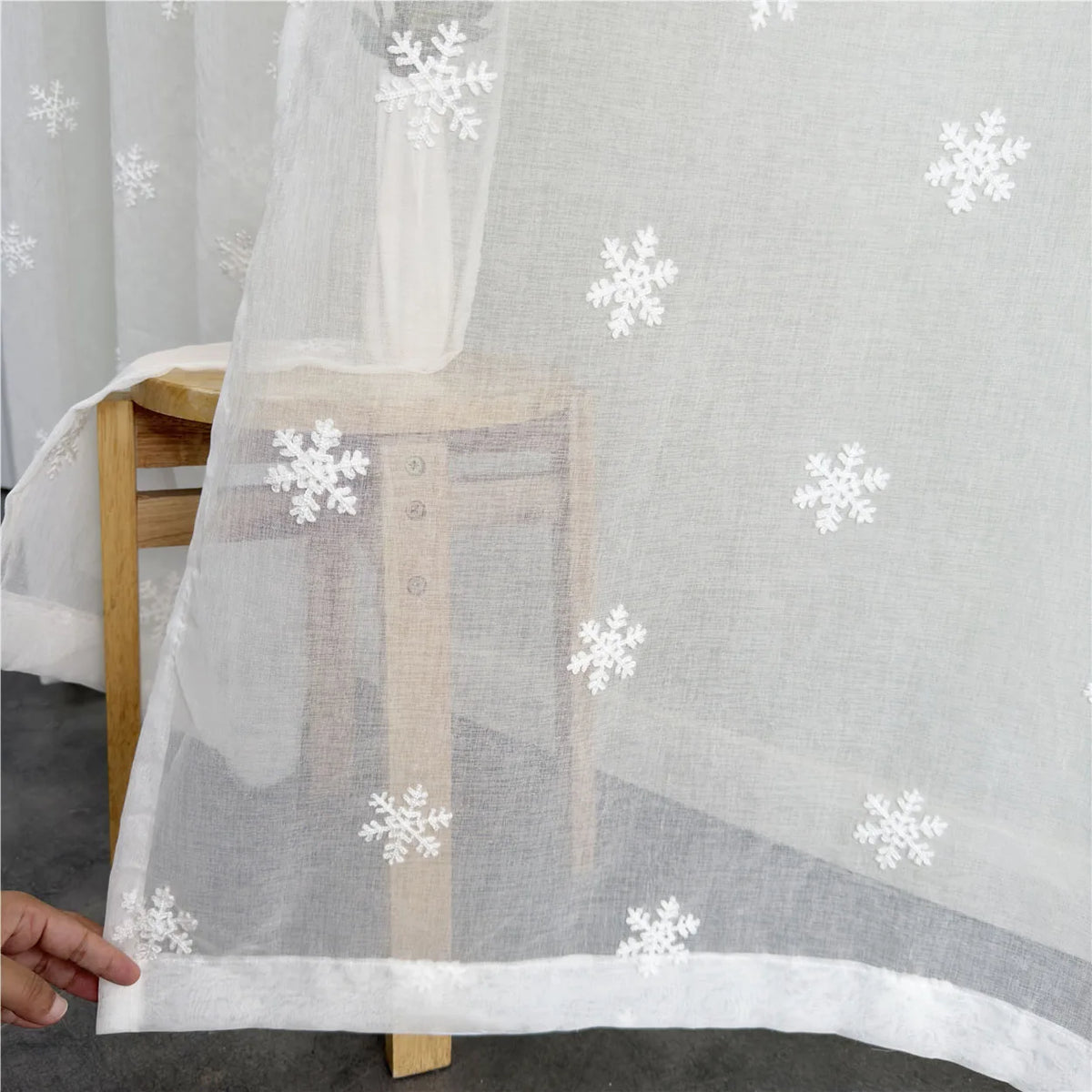Christmas Snowflake Embroidered Tulle Curtain, White Romantic Imitation Linen Sheer Window Drapes, Elegant Translucent Curtain for Living Room, Bedroom & Holiday Decor