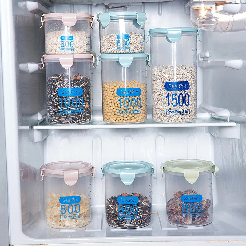 Kitchen Food Storage Canisters With Scale Multigrain Organizer Sealed Jar Plastic Moisture-Proof Can Air-Tight Storage Tank Set