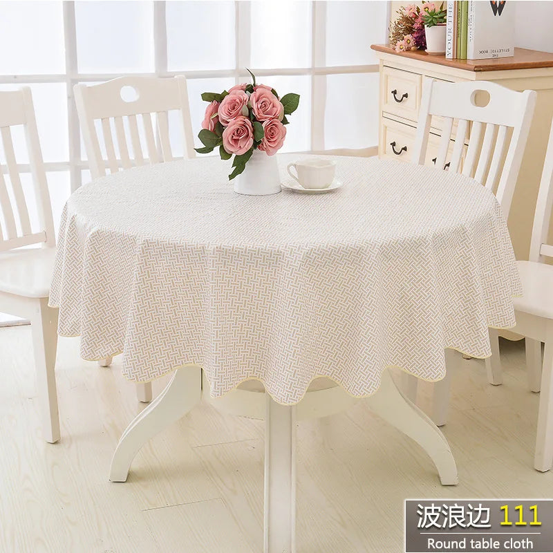 Round Floral PVC Tablecloth, Waterproof & Oilproof Pastoral Table Cover with Soft Velvet-Style Backing, Easy-Clean Kitchen Dining Table Decor for Wedding, Party & Outdoor Use