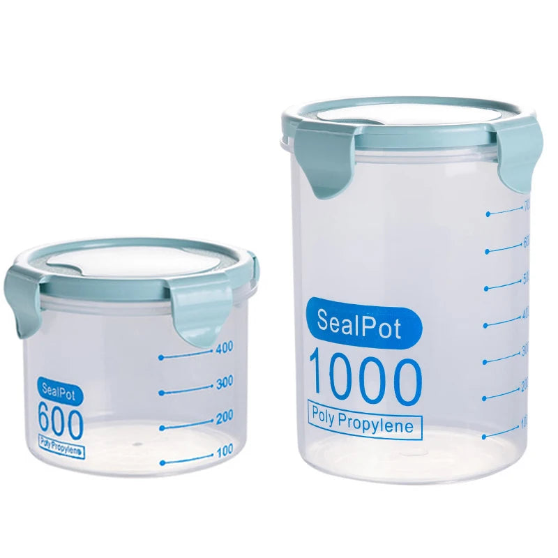 Kitchen Food Storage Canisters With Scale Multigrain Organizer Sealed Jar Plastic Moisture-Proof Can Air-Tight Storage Tank Set