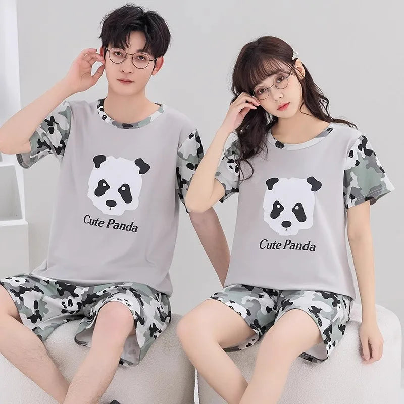 Cartoon Cute Bear Nightwear for Couples Summer Short Sleeves Shorts Sleepwear Women and Men Matching Homewear Young Boy Girl Pjs