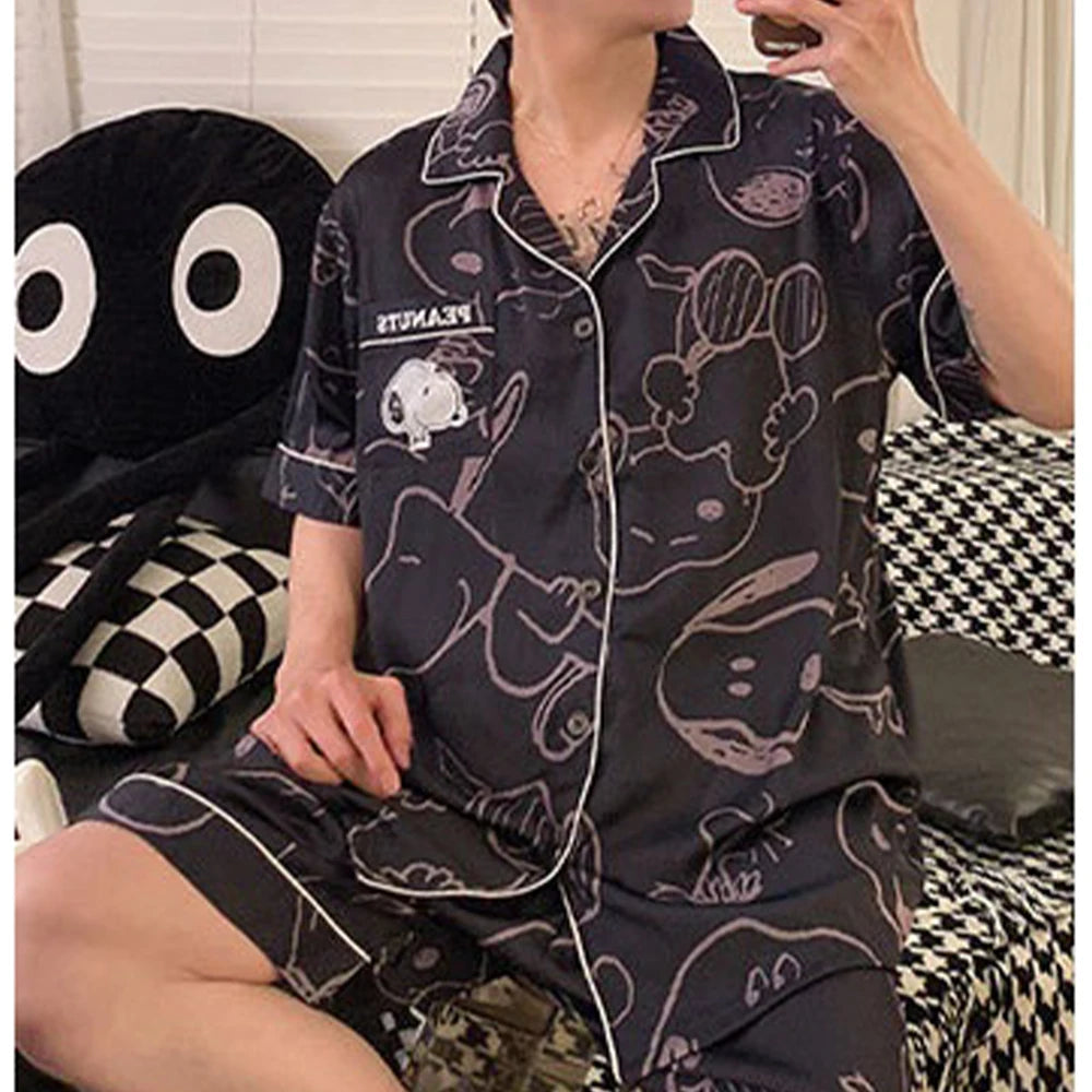 Cute Snoopy Couple Pajamas Set, Cute Cartoon Printed Short Sleeved Pajamas for Men and Women, 2026 New Fashiona Casual Home Wear