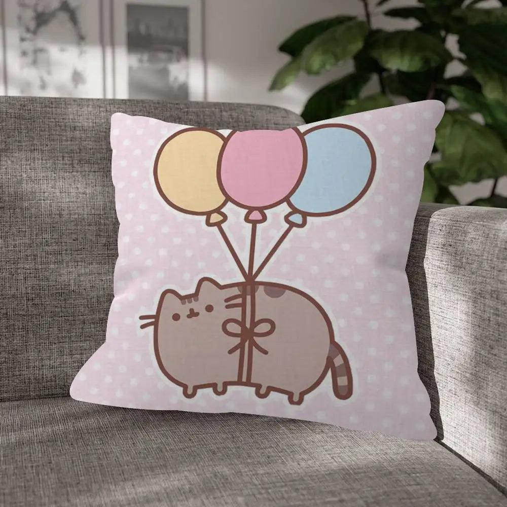 Pusheen Cartoon Cushion Cover, Cute Anime Printed Polyester Pillowcase, Decorative Throw Pillow Cover for Sofa, Bed, Bedroom, Kids’ Room & Home Decor