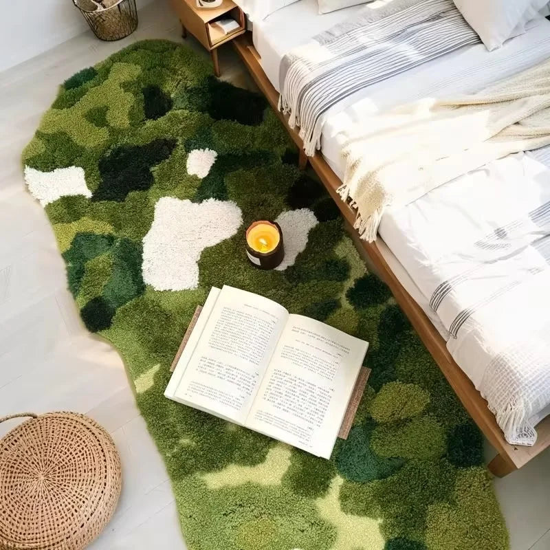 Green Moss Tufted Rug – Plush Non-Slip Area Carpet for Bedroom, Living Room & Home Décor