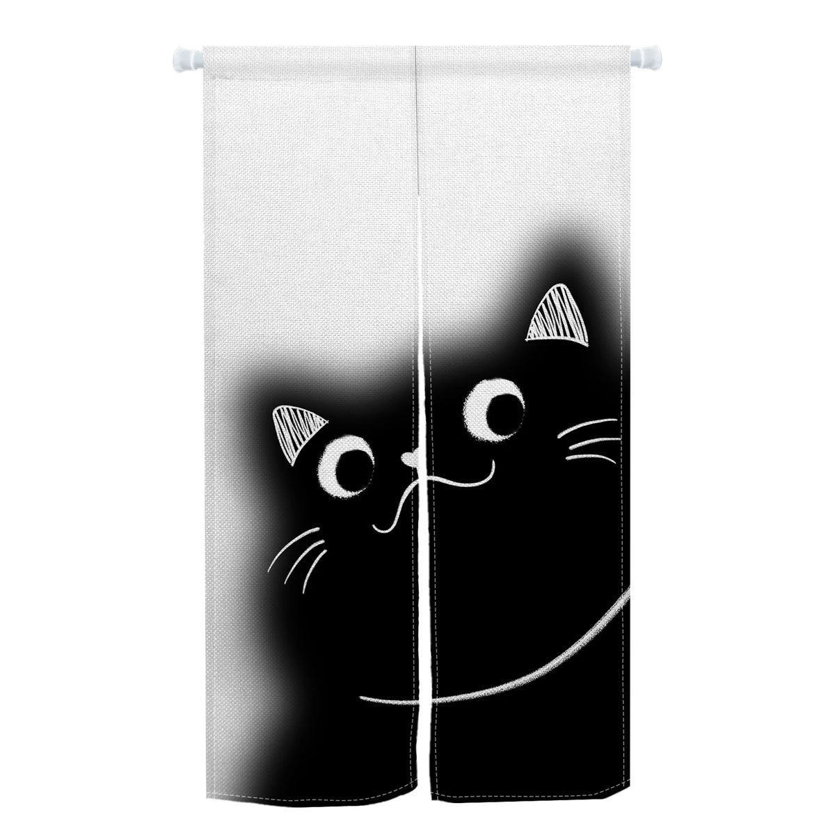 Cute Cat Japanese Noren Door Curtain, Black & White Cartoon Half Curtain for Bedroom, Kitchen & Doorway, 1-Panel Linen Room Divider for Home Decor