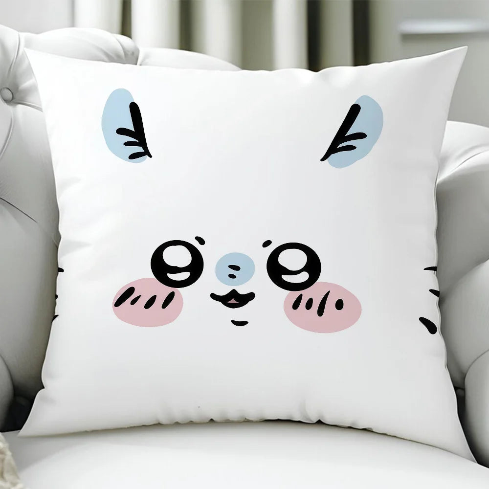 Chiikawa Cute Cartoon Cushion Cover – Double-Sided Printed Zipper Pillowcase, Soft Polyester Decorative Cover for Sofa, Bed & Car