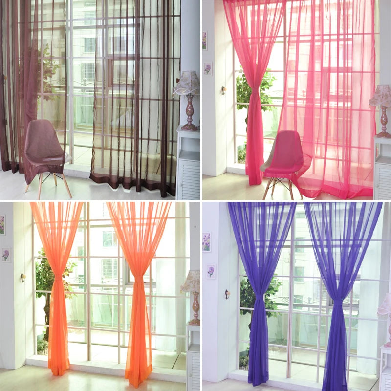 Colorful Sheer Tulle Curtain 1pc, 200×98cm Polyester Rod Pocket Window Panel with Plant Embroidery, Translucent Curtain for Bedroom, Kitchen, Living Room & Kids Room