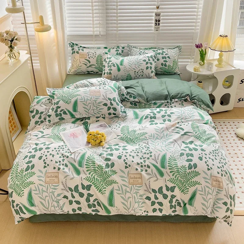 Cute Bunny Kids Bedding Set – Cartoon Printed Polyester Duvet Cover, Flat Sheet & Pillowcases, Breathable Queen & King Bed Set