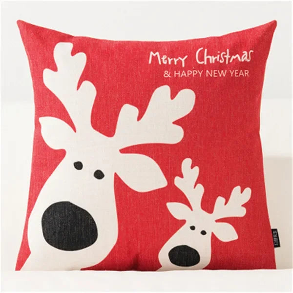 Christmas Pillow Cover 45×45cm & 30×50cm, Merry Christmas Snowman Snowflake Deer Cushion Cover, Beige Cartoon Holiday Decor for Sofa, Bed, Chair & Home