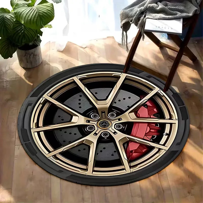 Large Round Cartoon Area Rug, Red Accent Flannel-Style Polyester Carpet with Non-Slip Backing, Modern Decorative Floor Mat for Living Room, Bedroom & Office