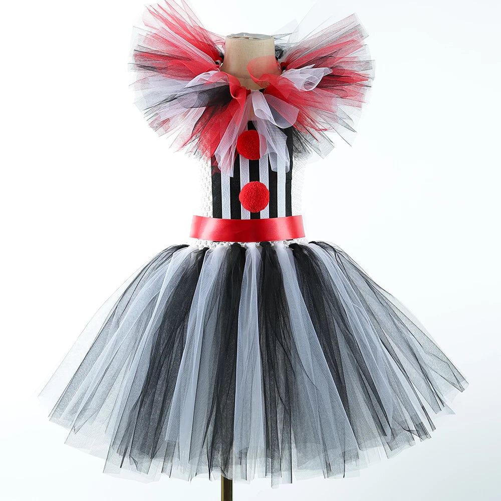Halloween Art The Clown Costume for Kids Carnival Party Fancy Tutu Dress Girls Scary Striped Killer Clown Terrifier Costumes Set
