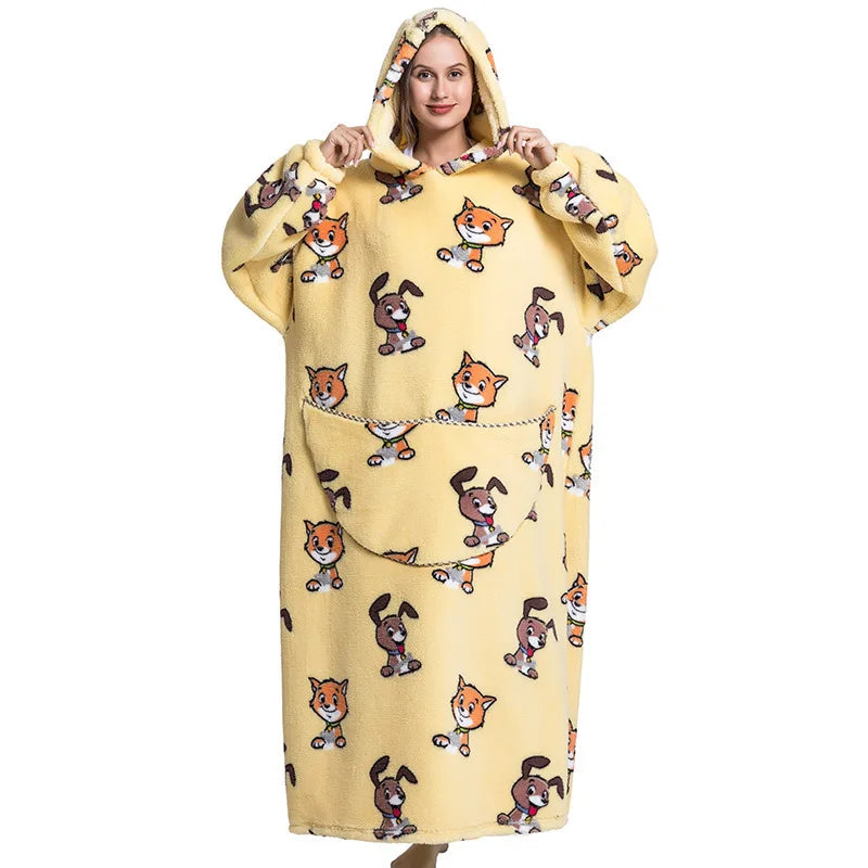 Women's Plush Blanket,Men's Warm And Thick Hooded Adult Cosplay Cute Cartoon Tv Blanket Bodysuit Extra Long Home Wear Pajamas