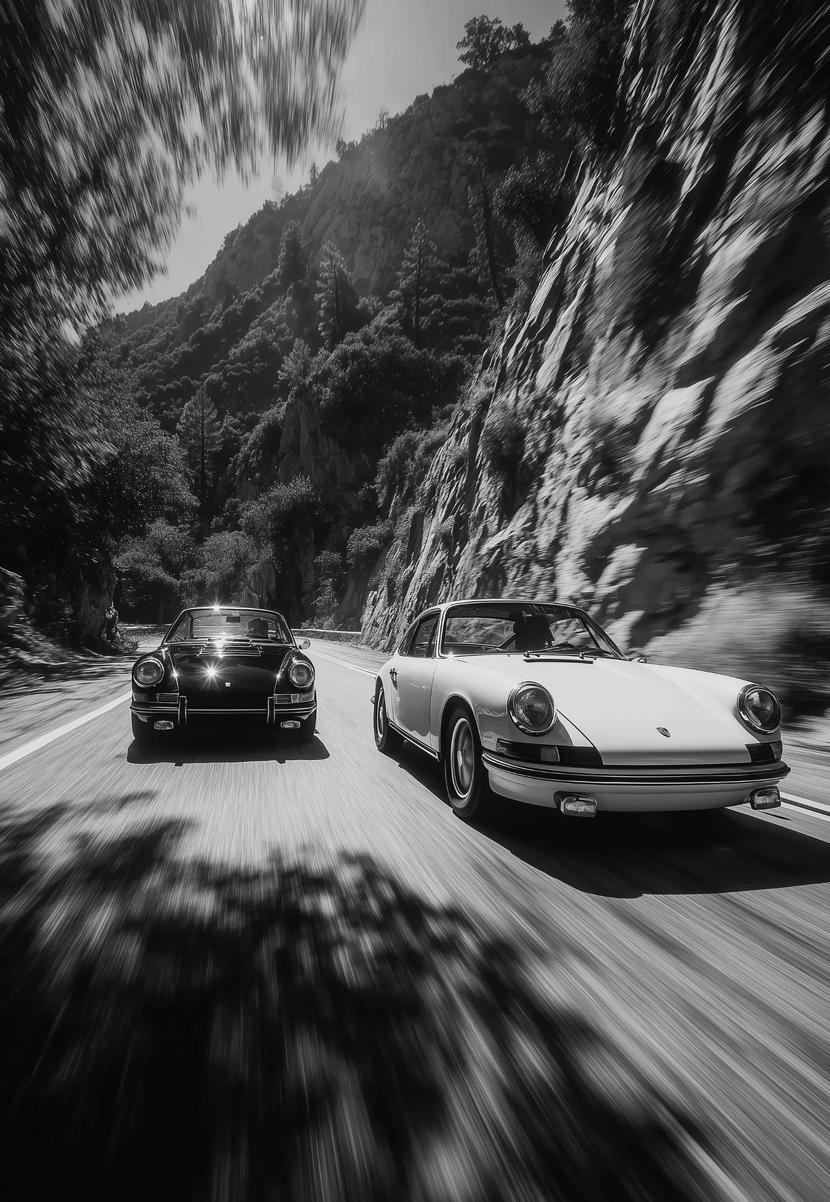 Black and White Luxury Car Racing Road Art Poster Canvas Painting Print Living Room Bedroom Entrance Bar Cafe Art Home Decor