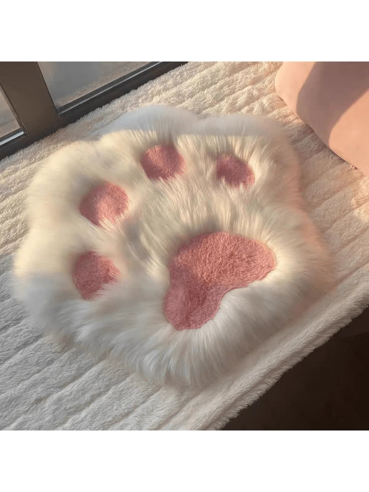 Cat Paw Plush Rug 60×60cm, Soft Flocked Acrylic Floor Mat with Suede Backing, Cute Animal Carpet for Bedroom, Sofa, Seat Cover & Home Decor