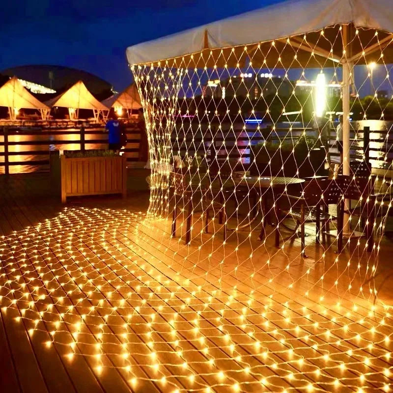 LED Net String Lights 1.5×1.5M–3×3M, 8 Lighting Modes Mesh Curtain Lights, White Warm White & Multicolor Christmas Lights for Wedding, Party, Halloween & New Year Decor