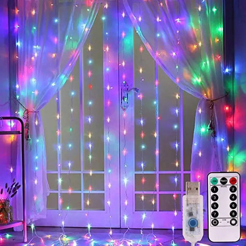 USB LED Curtain String Lights with Remote, 8 Lighting Modes, 3×1M–6×3M Fairy Garland Lights, Warm White, White & Multicolor Christmas Decor for Bedroom, Wedding & Party