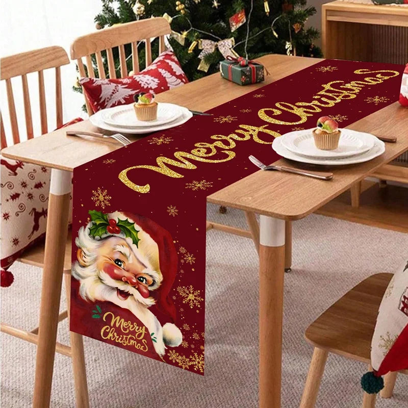 Christmas Table Runner 33×183cm, Winter Wonderland Snowman Linen Table Cover, Rustic Farmhouse Holiday Table Decor for Dining Room, Kitchen, Party & Home