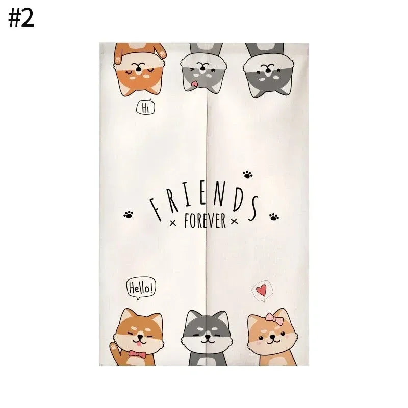 Cute Cat Door Curtain, Cartoon Printed Short Door Curtain for Kitchen & Dining Room, 1-Panel Polyester Room Divider for Home, Cafe & Office Decor