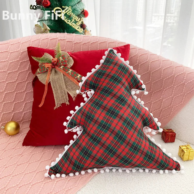Christmas Red & Green 3D Bow Cushion Cover, Velvet-Style Xmas Decorative Throw Pillow Case, Festive Winter Holiday Pillowcase for Sofa, Bed, Chair & Home Decor