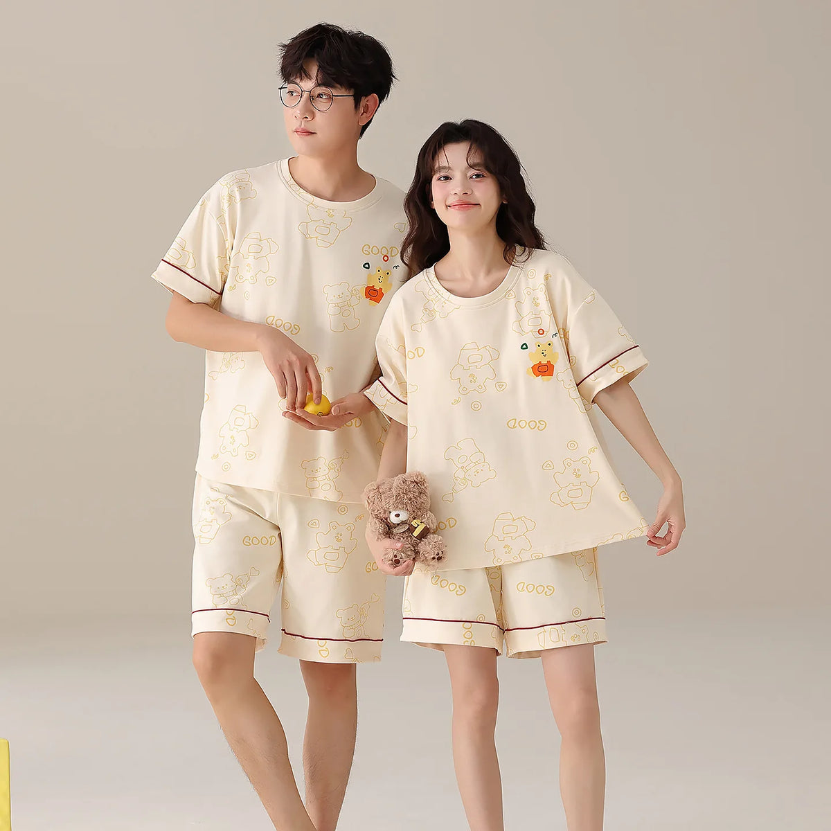 Summer Sleep Lounge Pajama Short-Sleeved Women's Pajama Set Cartoon Pyjamas Pure Cotton Couple Sleepwear Home Fashion