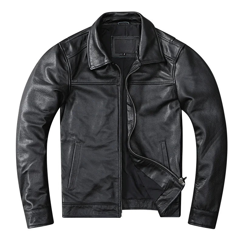 New Casual Real Cowhide Genuine Leather Jacket Men Slim Mens Clothes