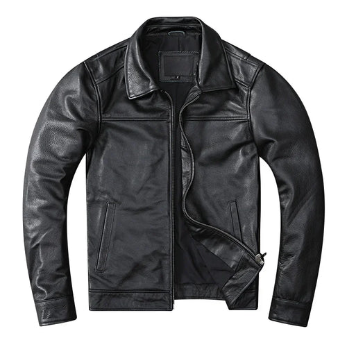New Casual Real Cowhide Genuine Leather Jacket Men Slim Mens Clothes