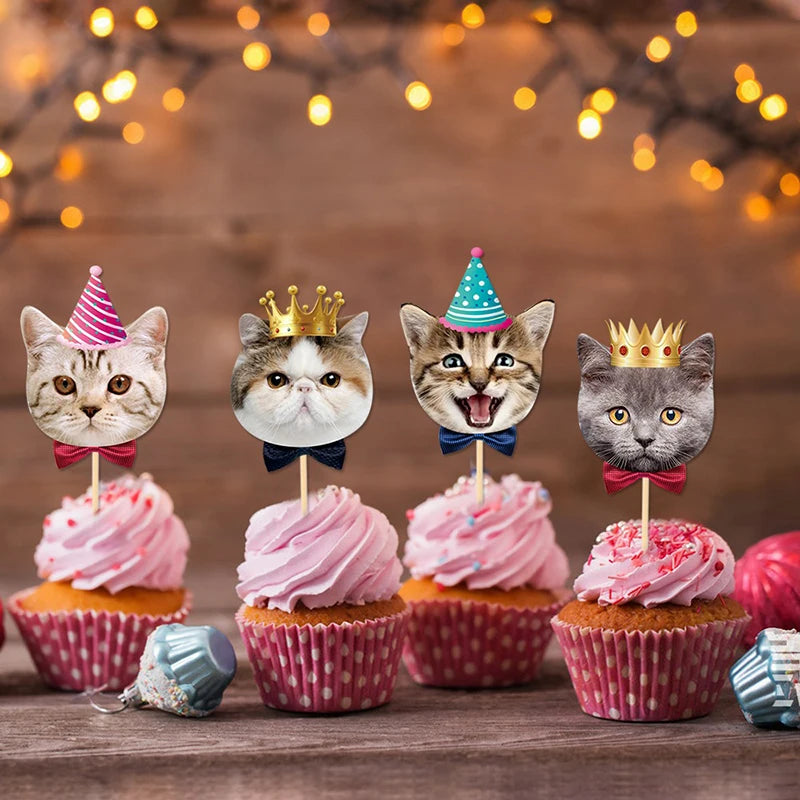 8-Piece Cute Cat Cupcake Toppers – Cat Themed Birthday Cake & Dessert Decorations for Kids’ Parties