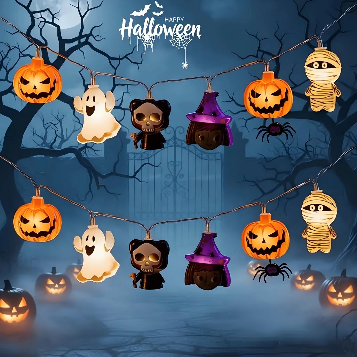 Halloween LED String Lights, Spooky Cartoon Fairy Lights for Kids’ Room, Wall & Indoor Decor, Battery-Powered Holiday Lights for Halloween Parties