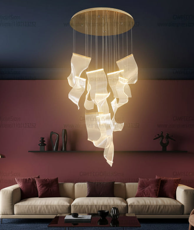 Light Guide LED Modern Chandelier Living Room Decor Lighting Duplex Rotating Stairs Pendant Lamp Dining Room Hanging Lights