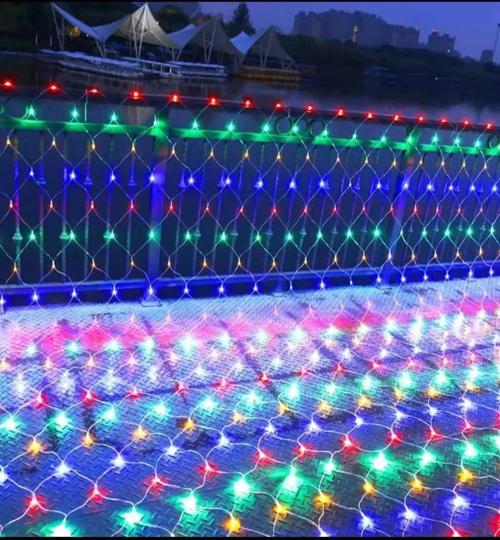 LED Net String Lights 1.5×1.5M–3×3M, 8 Lighting Modes Mesh Curtain Lights, White Warm White & Multicolor Christmas Lights for Wedding, Party, Halloween & New Year Decor