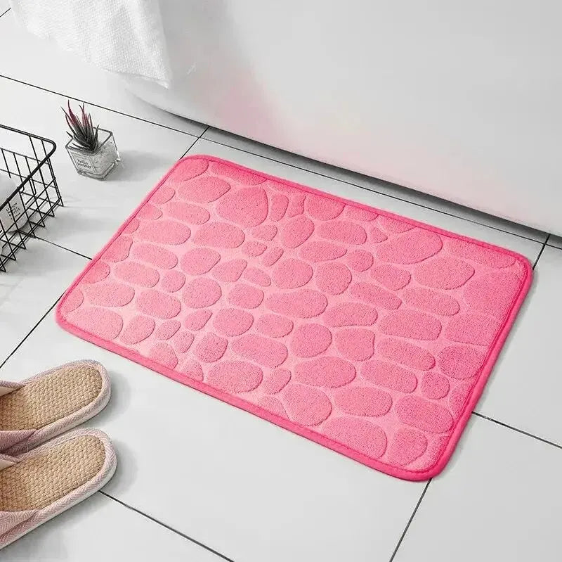 Embossed Memory Foam Bathroom Rug, Pebble Cobblestone Microfiber Floor Mat, Soft Anti-Slip Carpet for Bathroom, Living Room, Bedroom & Home Decor