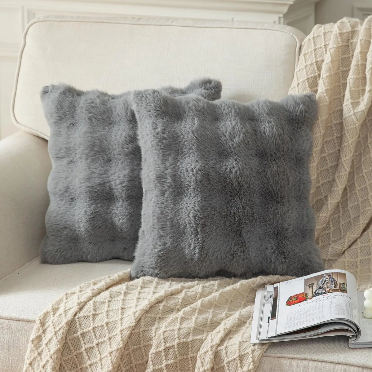 Pack of 2 Plush Decorative Pillow Covers – Modern Minimalist Solid Cushion Cases for Sofa, Bed, Bedroom & Car
