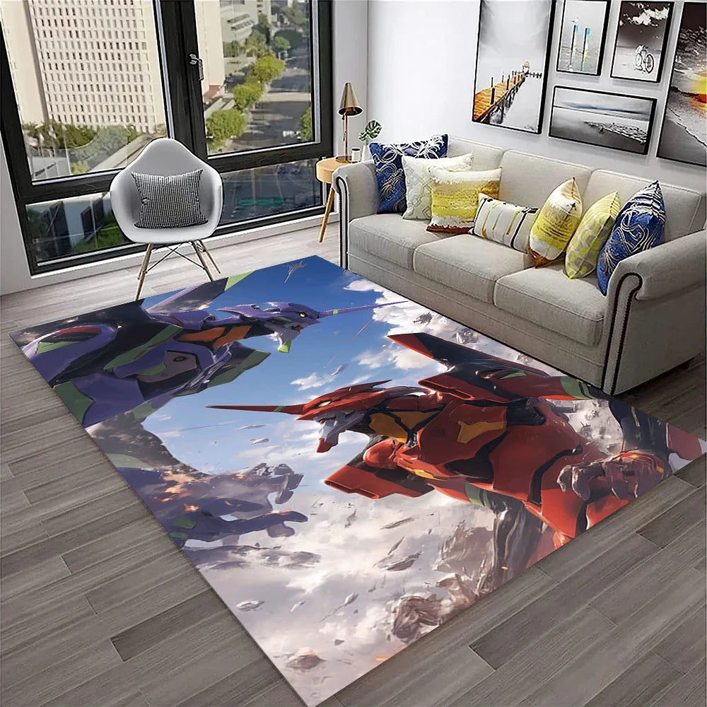 Evangelion Anime Rug, E-Evangelions G-Genesis Cartoon Polyester Flannel Carpet with Anti-Slip Backing, Decorative Floor Mat for Living Room, Bedroom, Kids’ Room & Gaming Area