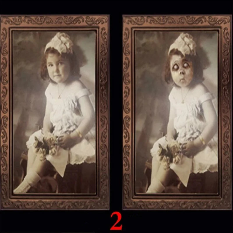 Halloween Party Horror Props 3D Changing Face Ghost Picture Frame Scary Wall Hanging Ornament Haunted House Atmosphere Decor