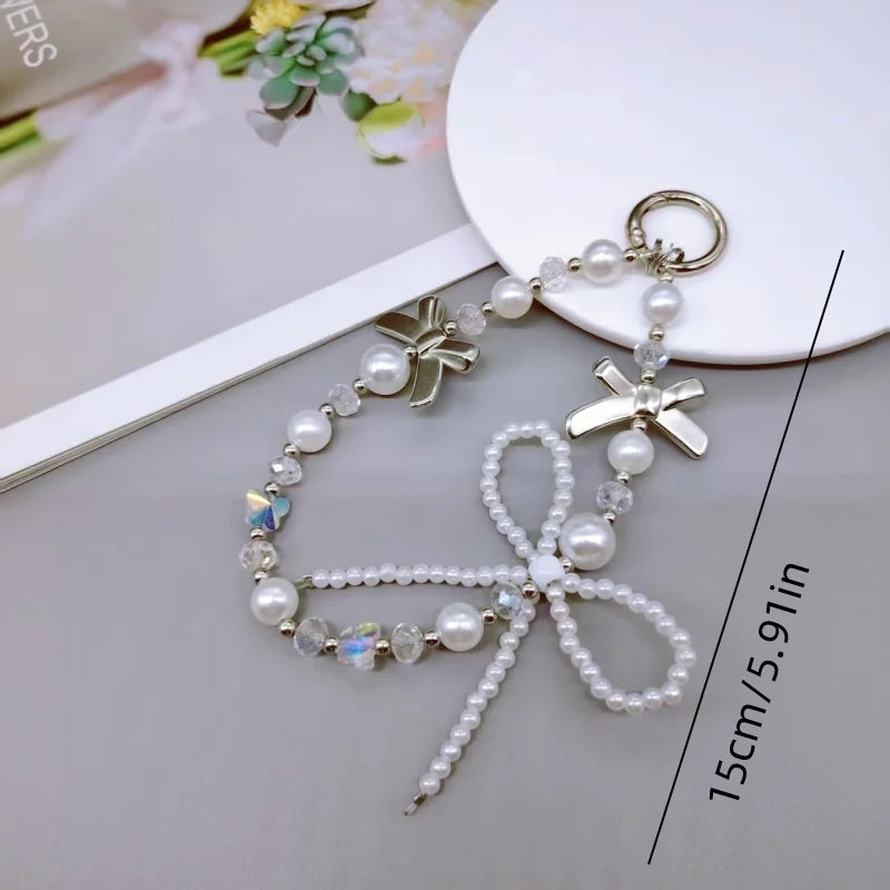 Holiday Party Gift Accessories, Pearl Bow Bead Chain Charms for Bags, Keychains, Phone Cases & Pendants, Decorative Party Favor for Family & Friends
