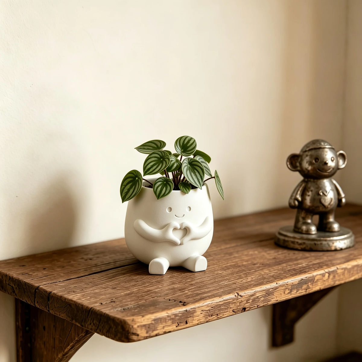 Heart-Shaped Porcelain Flower Pot, Cute Succulent & Pothos Plant Planter, Artistic Desktop Plant Pot for Home, Office, Bedroom, Shelf & Table Decor