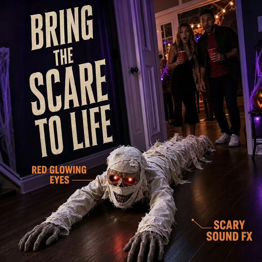 Halloween Crawling Mummy Scary Haunted House Decor Prop Motion Sensor Activated Sound Light Effects Horror Scene Setup